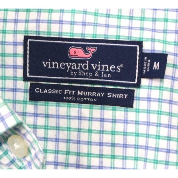 Vineyard Vines Classic Fit Murray Long Sleeve Shirt Mens M Green/Blue Plaid 100% - Picture 4 of 8